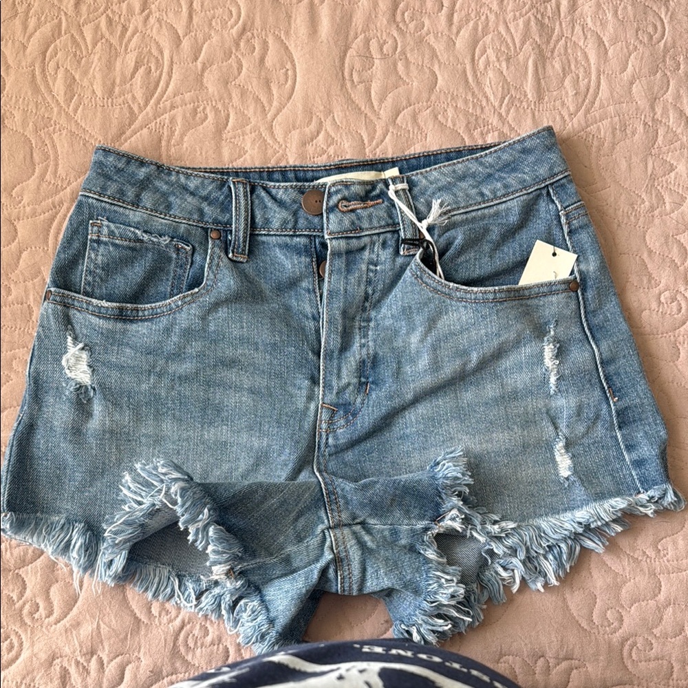 Francesca's Collections Blue Jean Shorts Distressed Frayed Hem